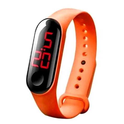 Rel Gio Pulso Digital Led Pulseira Silicone Unissex Laranja No Shoptime