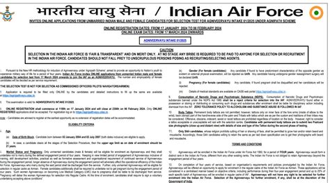 Indian Airforce Agniveer Recruitment 2024 For Agniveer Vayu Intake 01