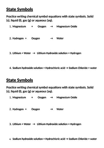 Lesson 3 State Symbols And Balancing Equations Teaching Resources