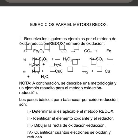 SOLVED Ayuda por favor es para hoy EJERCICIOS PARA EL MÉTODO REDOX