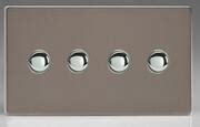 4 Gang 6A 2 Way Push On Off Impulse Light Switch Screwless Pewter