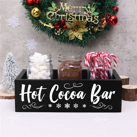 Xylolfsty Hot Cocoa Bar Tray Hot Cocoa Station Wooden Storage Box Hot