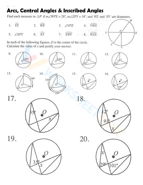 Free Collection Of Inscribed Angles Worksheets For Students