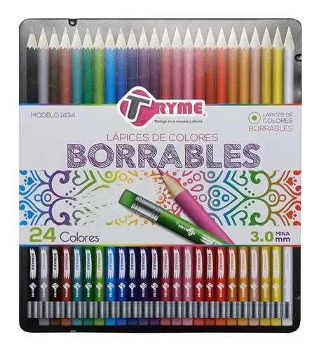 Lápices Escolares Borrables Colores Vivos 24 Pzs Tryme MercadoLibre