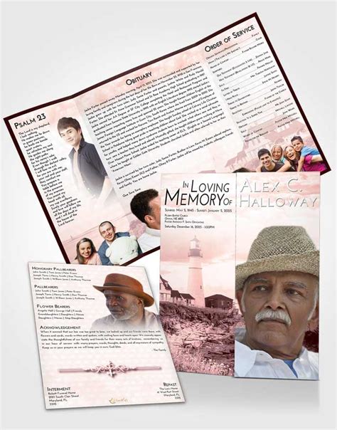 Obituary Funeral Template Gatefold Memorial Brochure Pink Serenity ...