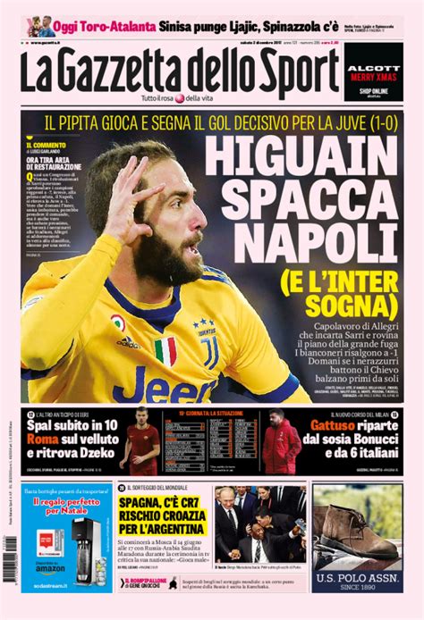 La Prima Pagina Della Gazzetta Dello Sport Del 02 12 2017