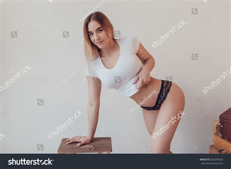 Sexy Blonde Woman White Tshirt Panties Stock Photo 663246520 Shutterstock