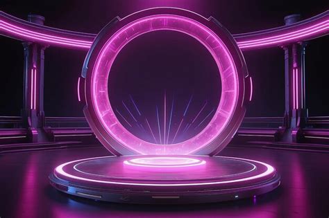 Premium Photo Circle Teleport Podium Pink Hologram And Portal Science