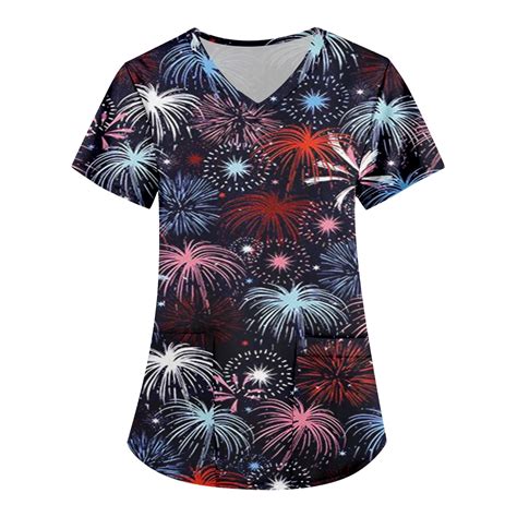 UoCefik Womens Scrub Tops 4th Of July Short Sleeve Graphic Shirts