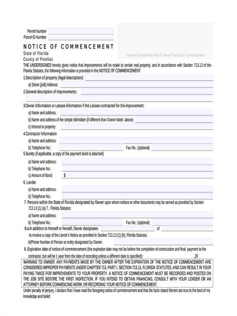 Free Notice Of Commencement Forms In Ms Word Pdf Excel