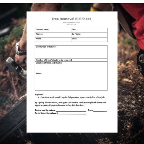 Tree Removal Bid Pricing Sheet Tree Trimming Agreement Sheet