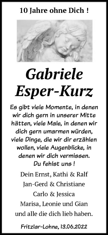 Traueranzeigen Von Gabriele Esper Kurz Trauer Hna De