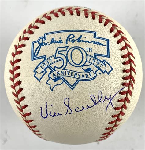 Lot Detail Vin Scully Rare Single Signed Jackie Robinson