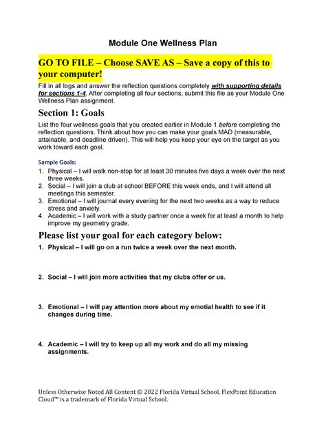 Module One Wellness Plan Pdf Module One Wellness Plan Go To File