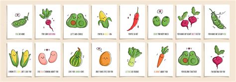 Premium Vector Set Of Greeting Cards Punny Veggies With Cute Veggies