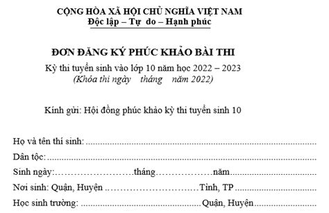 Đơn xin phúc khảo điểm thi lớp 10 mới nhất 2023 Đối tượng nào được