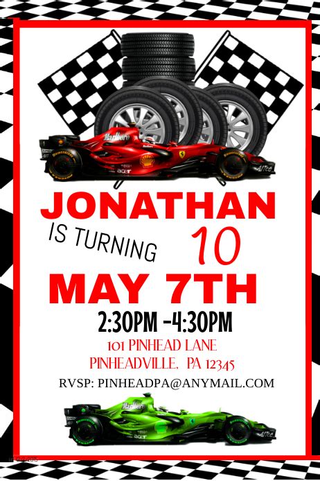 Racing Birthday Invitation Party Template Postermywall