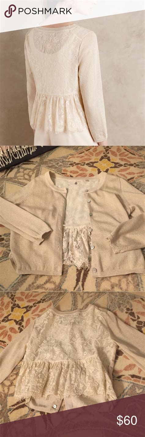 Anthropologie Afterword Lace Back Cardigan Cream Xs Sweater Fashion