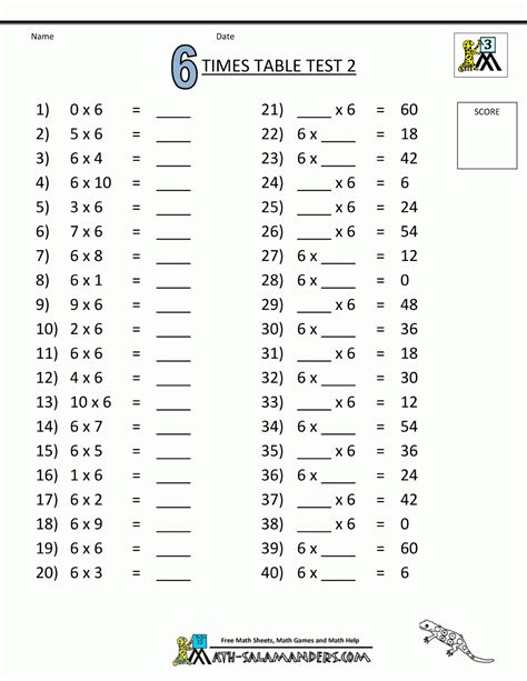 6 Times Tables Worksheets Salamander Free Printable