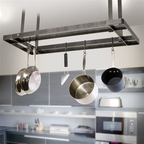 All Bars Ceiling Pot Rack w/ 12 Hooks in Hammered Steel | Pot rack