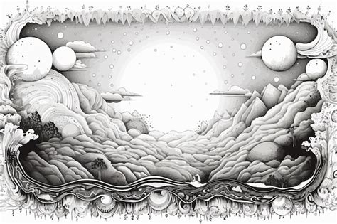 Un Dibujo En Blanco Y Negro De Un Planeta Con La Luna Y La Luna Vector Premium Generado Con Ia