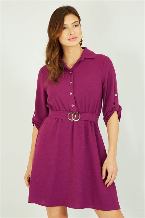 Mela Pink Belted Shirt Dress With Gold Buckle Mela