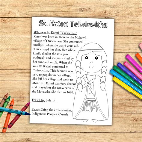 St Kateri Tekakwitha Coloring Page Printable Saint Coloring Catholic