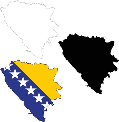 Bosnia and Herzegovina flag map. Outline map of Bosnia and Herzegovina ...