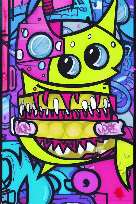 Cute Monster Graffiti Doodle Art · Creative Fabrica