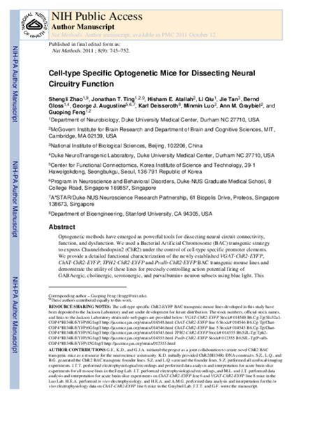 (PDF) Cell type–specific channelrhodopsin-2 transgenic mice for optogenetic dissection of neural ...