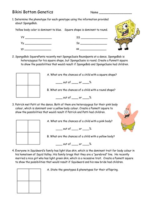 Bikini Bottom Genetics Answer Keys 155ddy1 Pdf CDN Fill And Sign Printable Template Online