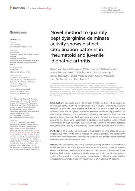 PDF Novel Method To Quantify Peptidylarginine Deiminase Activity