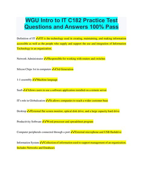 WGU Intro To IT C182 Practice Test Questions And Answers 100 Pass