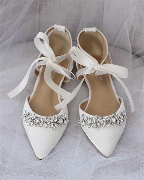 Ivory Satin Pointy Toe Flats With Floral Rhinestones And Satin Etsy