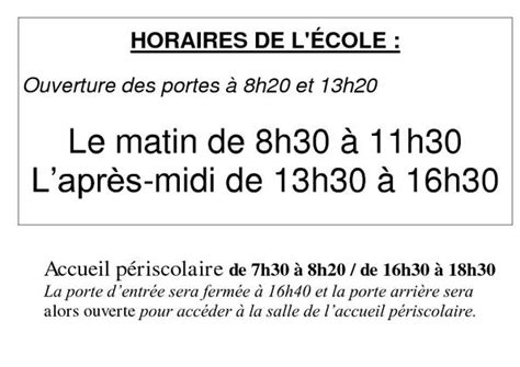 Horaires de l école maternelle