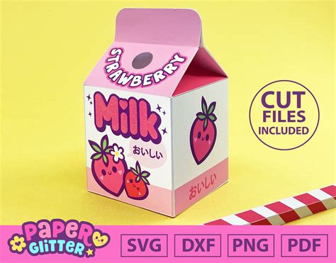 Kawaii Strawberry Milk Carton Box Template: SVG Cut Files - Etsy Canada