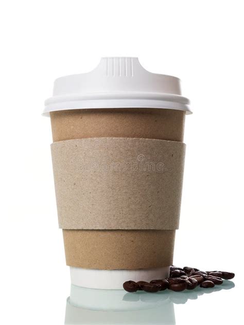 Disposable Cup With Lid For Hot Drinks Near Coffee Beans Isolated On White Stock Image Image