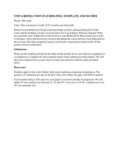 Unit 4 Refelction Ii Guidelines Template And Matrix Pdf Citation