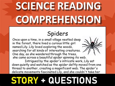 Spiders Reading Science Story Comprehension Questions Worksheet