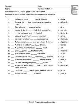 Contractions Al And Del Spanish Matching Exam Tpt