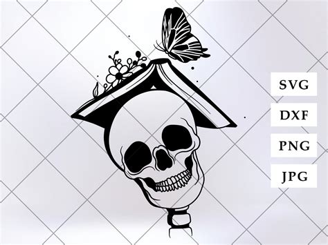 Skull With Book Svg Skeleton Holding Book Svg Floral Book Svg Book