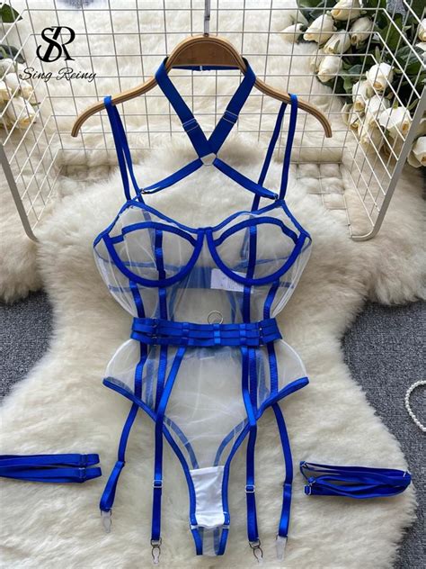 SINGREINY Women Transparent Sexy Playsuits Fashion Hollow Out Erotic Lingerie Rompers Mesh