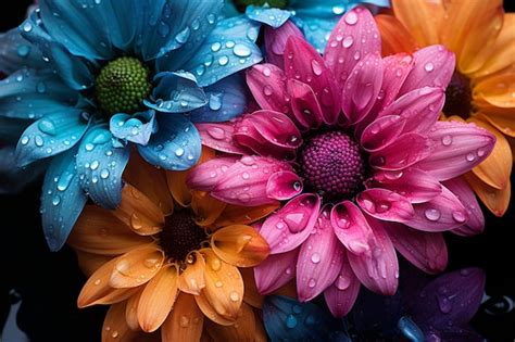 Premium Photo Bunch Of Vibrant Close Up Flowers Generative AI