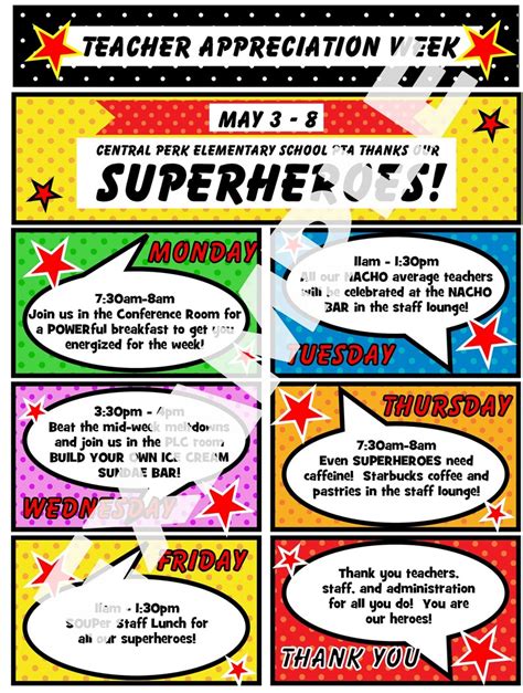 Editable Superhero Teacher Appreciation Week Itinerary Poster Etsy