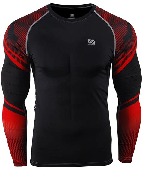 Surf Rash Guard Compression T Shirt RedMens Long Sleeves ZIPRAVS