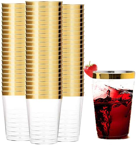 Buy Tebery 100 Pack 10 Ounce Gold Rimmed Plastic Cups Clear Plastic