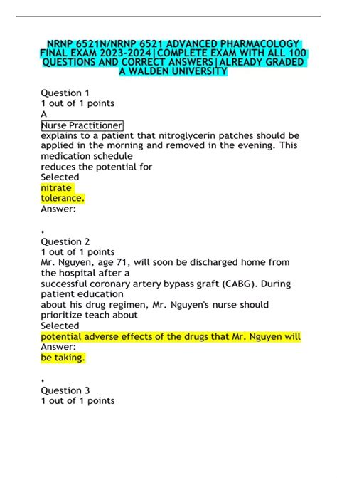 NRNP 6521N NRNP 6521 ADVANCED PHARMACOLOGY FINAL EXAM COMPLETE EXAM