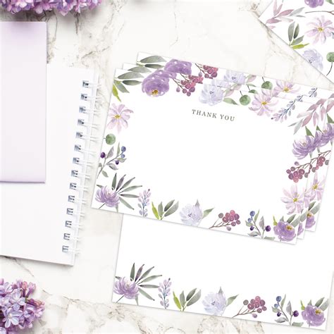 Tarjetas De Agradecimiento Florales Moradas De X Pulgadas Con