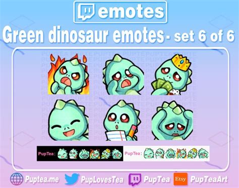 X Cute Green Dinosaur Emotes Pack For Twitch Youtube And Discord Set