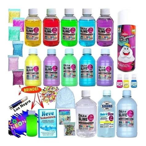 Kit Completo Para Fazer Slime Colas Coloridas Cola Neon E Luz Negra